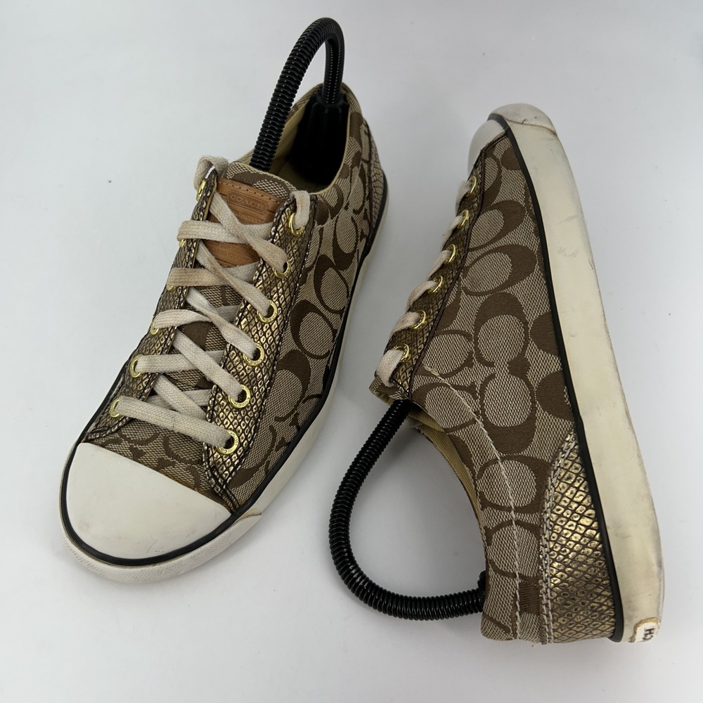 Coach Shoes Womens Size 7.5B Gema F0007 Gold Signature Canvas Lace Up Sneakers - Picture 10 of 16